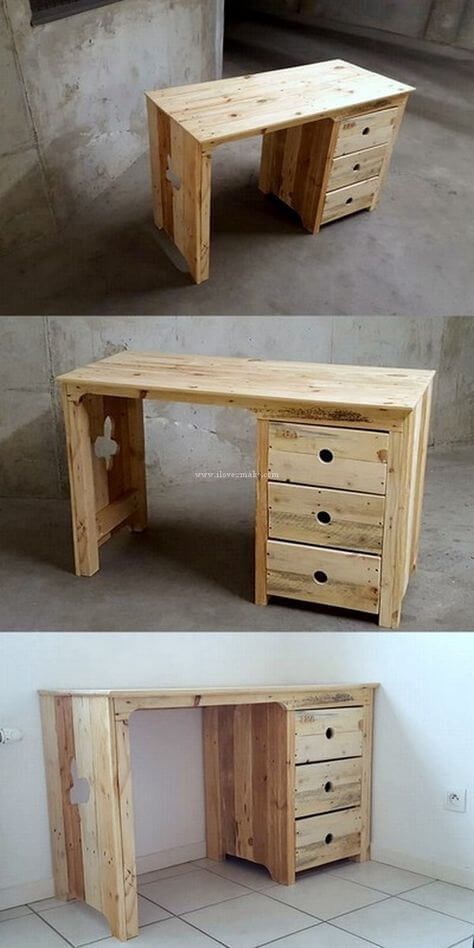 Desk Pallet, Pallet Desk, Pallet Kitchen, Wooden Pallet Furniture, Outside Furniture, Reclaimed Wood Furniture, Wood Pallet Projects, Diy Desk, Diy Pallet Projects