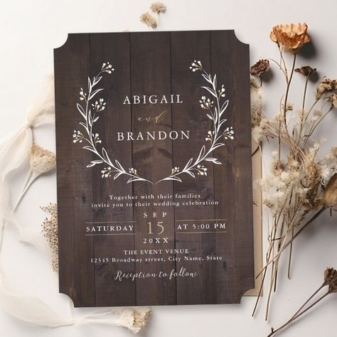 Rustic Barn Wood Boho Floral Country Wedding Invitation Backyard Country Wedding, Wedding Simple Elegant, Boho Winter Wedding, Backyard Country, Spring Backyard, Crest Wedding Invitations, Popular Wedding Invitations, Barn Wedding Invitations, Vintage Boho Wedding