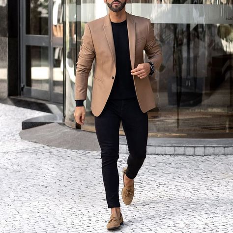 @menwithclass on Instagram: “👍🏽👎🏽? #menwithclass” Tan Blazer Outfits Mens, Men Blazer Outfit, Tan Blazer Outfits, Mens Designer Blazers, Dubai Outfits, Jordan Amman, Blazer Outfits Men, Mens Business Casual Outfits, Classy Outfits Men