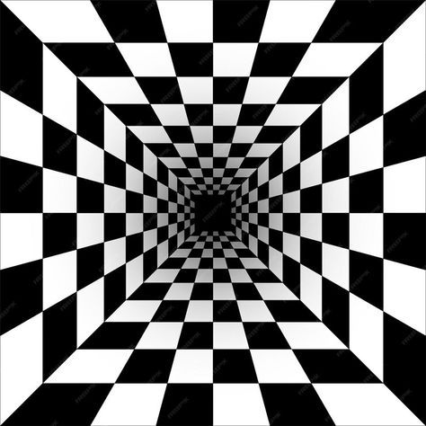 Premium Vector | Perspective of black and white squares the illusion of a tunnel abstract perspective geometric Perspective Illusion, Black And White Illusion, Black And White Illusions, Abstract Perspective, Square Illusion, Black And White Squares, Illusion Photos, Illusions Art, Figure Ground