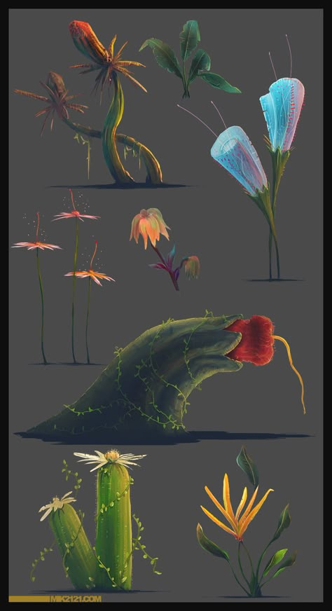 Alien Plants Concept Art, Fantasy Plants Concept Art, Fantasy Plants Art, Fantasy Vegetation, Fantasy Plant, Fantasy Plants, Alien Plants, Props Concept, Landscape Concept