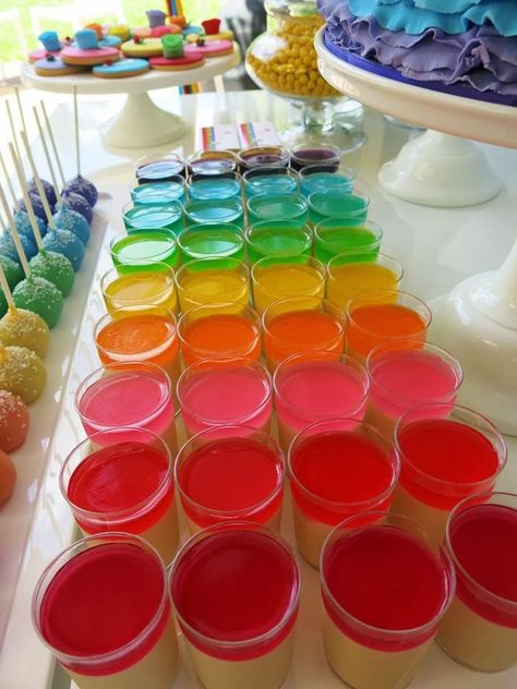 Wiggles Theme Party, Wiggles Birthday Party, Birthday Ideas For Boys, Hens Night Ideas, Emma Wiggle, Wiggles Birthday, Jelly Cups, Rainbow Jelly, Trolls Birthday Party