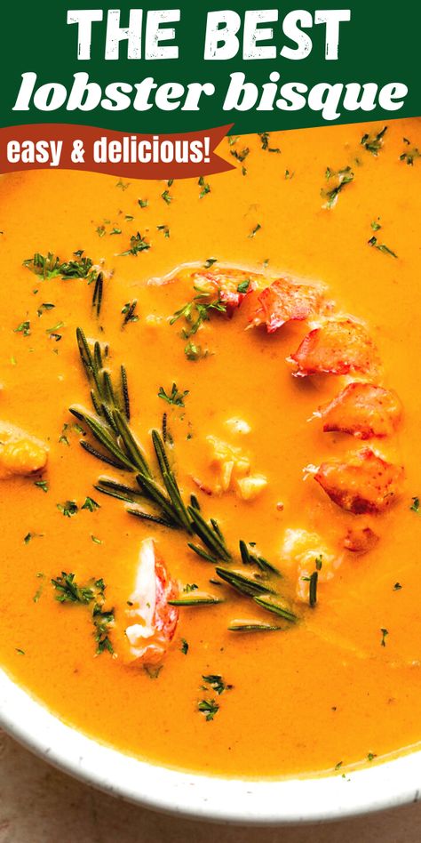 Easy Lobster Bisque, Creamy Lobster Bisque, Seafood Bisque Recipe, Lobster Soup, Lobster Bisque Recipe, Bisque Soup Recipes, Lobster Bisque Soup, Seafood Soup Recipes, Gourmet Soup