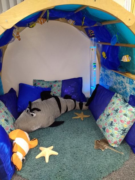 Under the sea reading area Safe Place Conscious Discipline, Reading Den, Listen To Yourself, Canopy Ideas, Home Reading, Ocean Projects, Stay Alone, Classroom Goals, Reading Corners