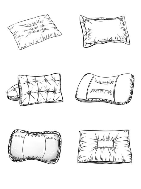 Pillow Graphic Design, How To Draw Pillows, Pillow Illustration Drawing, How To Draw A Pillow, Pillow Drawing Sketch, Cushion Drawing, Pillow Sketch, Pillow Tattoo, Pillow Doodle