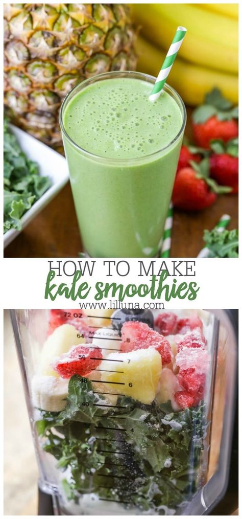 Let's lighten things up this month with this fresh kale smoothie! It's packed with delicious healthy ingredients that will make you feel energized all day long. #kalesmoothies #smoothies #kale #healthysmoothies #breakfast Kale Smoothie Recipes, High Protein Smoothies, Feel Energized, Kale Smoothie, Snack Prep, Smoothie Prep, Raspberry Smoothie, Interesting Recipes, Pineapple Smoothie