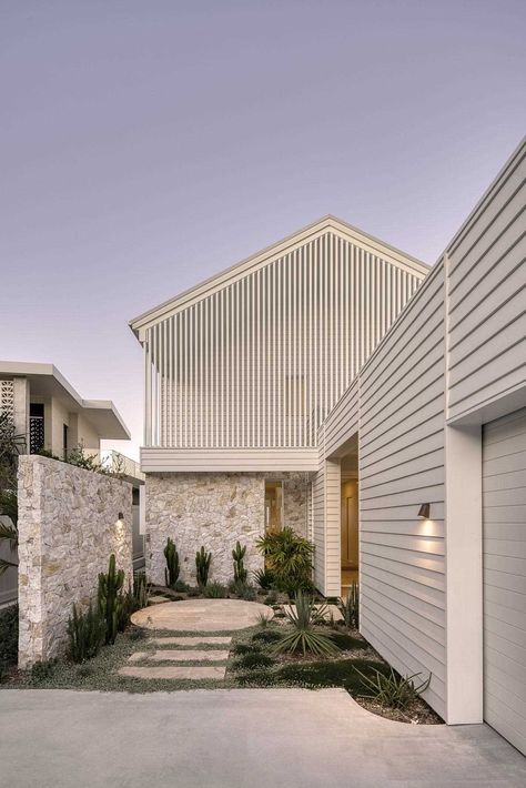 Modern Coastal Exterior, Coastal House Exterior, Coastal Facade, Modern Queenslander, Weatherboard Exterior, Coastal Home Exterior, Coastal Exterior, Weatherboard House, White Exterior Houses