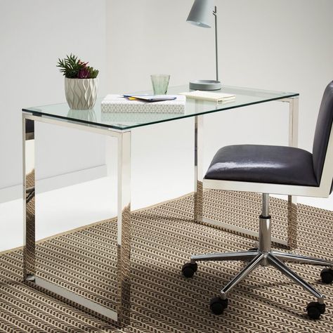 Home Office Uk, Corner Writing Desk, Compact Computer Desk, Glass Top Desk, Desk Styling, Retro Desk, Study Chair, Glass Desk, Study Desk