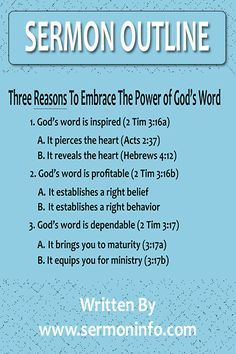 The key to writing sermons is the sermon outline. Once you master sermon outlines, you will find writing sermons a pleasure. Sermon outlines provide roadmaps for your sermons. I never write sermons until I complete the sermon outlines. Bible Study Tips, Sermon Outlines, Free Sermons, Bible Topics, Message Bible, Bible Study Topics, Bible Study Help, Understanding The Bible, Bible Study Methods