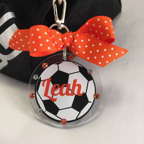 Soccer Bag Tag Personalized by GemLights on Etsy Soccer Bag Tag, Soccer Keychain, Soccer Bag, Handmade Packaging, Soccer Gifts, Art Party, Team Gifts, Beach Bags, Personalized Tags