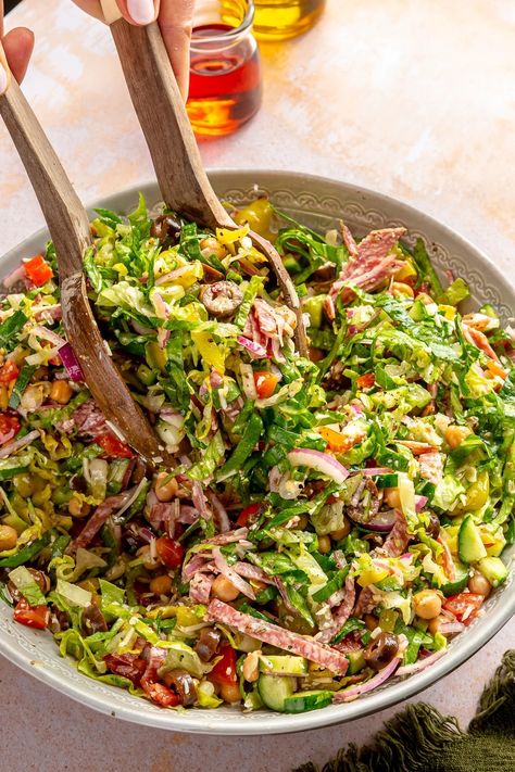 Italian Chopped Salad - Fed & Fit Chopped Salad Dressing, Italian Vinaigrette, Balsamic Steak, Pork Casserole, Salads For A Crowd, Chopped Salad Recipes, Italian Chopped Salad, Italian Vegetables, Italian Salad Dressing