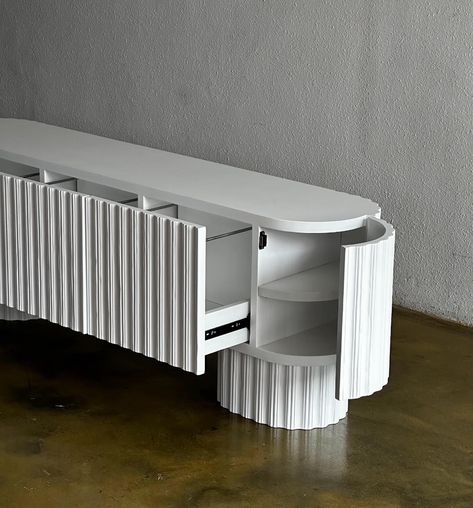 Media/tv console in white. Generous storage. Available in custom dimensions and finishes. Greece Homes, Home Entrance Decor, Entrance Decor, Tv Console, April 26, House Entrance, Tv Wall, Console Table, Baby Room