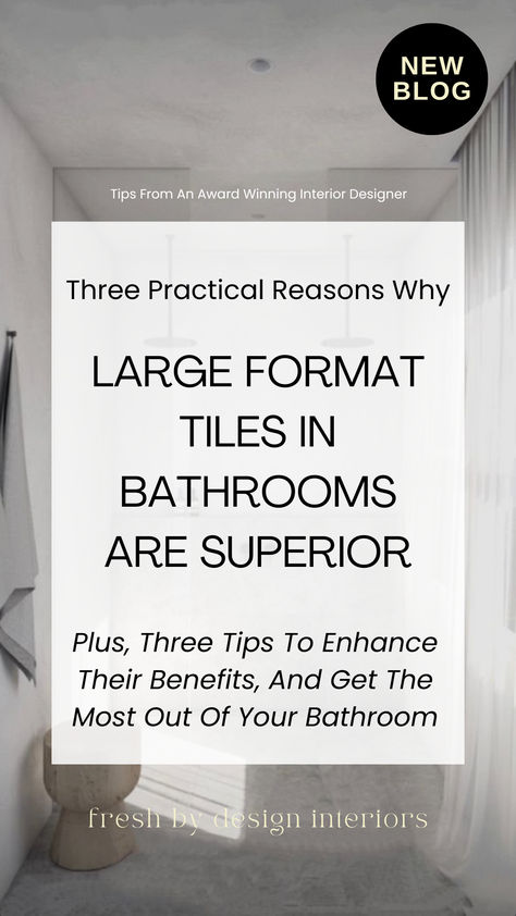 Large format tiles are a game-changer for bathroom aesthetics, offering a sleek, modern look. Discover in our latest blog by Hawkes Bay's own Nichole Gordon how these tiles can enhance your space with a luxurious feel. Find out the top benefits, styling tips, and why they're a popular choice for contemporary bathrooms. Perfect for your next renovation project! Ready to elevate your bathroom? Click through for innovative ideas and expert advice! #LargeFormatTiles #ModernBathroom #HawkesBayStyle Latest Bathroom Tiles Design, Large Tile Bathroom, Latest Bathroom Tiles, Large Bathroom Remodel, Large Shower Tile, Unique Bathroom Tiles, Bathroom Inspo Interior Design, Large Floor Tiles, Large Format Tiles