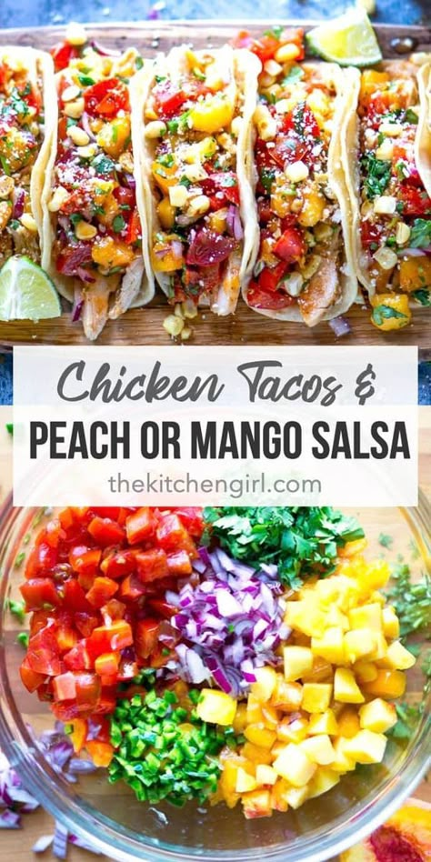 Mexican Toppings, Easy Chicken Taco, Chicken Tacos Recipe Easy, Grilled Chicken Tacos, Chicken Tacos Easy, Mexican Flavors, Chicken Taco Recipes, Lean Chicken, Peach Salsa