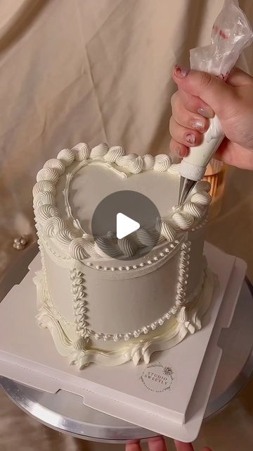 How To Pipe Vintage Cake, Heart Shaped Engagement Cake, 2 Tier Heart Shaped Wedding Cake, Vintage Valentines Cake, Vintage Cake Decorating Tutorial, 15th Wedding Anniversary Cake, Bride To Be Cake Ideas Bridal Showers, White Vintage Heart Cake, Vintage Piping Cake