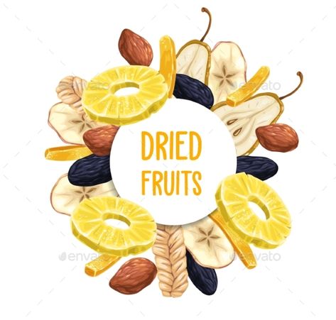 Dry Fruits Logo Design Ideas, Dried Fruits Logo, Dried Fruit Logo, Fruit Logo Design Ideas, Round Poster, Fruits Vector, Pineapple Ring, Fruit Logo Design, Fruit Splash