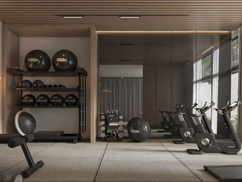 ENTERTAINING SPACE INTERIOR DESIGN :: Behance Private Villa Design, Modern Home Gym Design, Modern Home Gym, Home Workout Space, Home Gym Storage, Space Interior Design, Small Home Gym, Gym Design Interior, Interior Deisgn