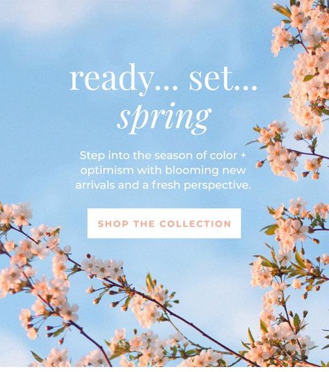 Email design from brand Luca + Danni that says "Ready....set...spring. Step into the season of color + optimism with blooming new arrivals and a fresh perspective. Shop the collection." Background is an image of pink cherry blossoms and a bright blue sky. Email Marketing Design Inspiration, Email Marketing Template, Email Newsletter Design, Email Design Inspiration, Header Design, Email Marketing Design, Newsletter Design, Elements Of Design, Summer Inspiration