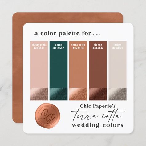 Terracotta Green Rustic Wedding Color Palette Card Rustic Wedding Color Palette, Green Rustic Wedding, Terra Cotta Wedding, Blush Color Palette, Terracotta And Green, Rustic Wedding Colors, Wedding Extras, Color Terracota, Vibrant Wedding