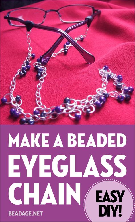 Diy Chain Necklace Tutorials, Diy Glasses Chain, Glasses Chain Diy, Jewelry Making For Beginners, Diy Glasses, Eyeglass Jewelry, Eyeglass Chain Holders, Eyeglass Chains, Eyeglasses Chain