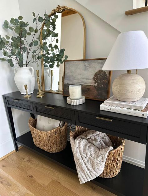 Black Entryway Table, Hallway Table Decor, Sofa Table Decor, Console Table Decor, Console Table Entryway, Entry Table Decor, Drawer Console Table, Console Table Styling, Black Console Table