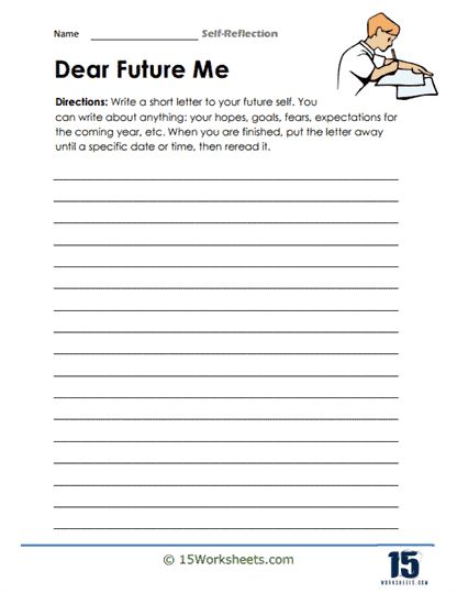 Dear Future Me Letter To Myself Template, Student Self Reflection, Emotional Journal, Letter To Future Self, Me Worksheet, Dear Future Me, Holiday Science, Kindergarten Social Studies, Reflective Practice