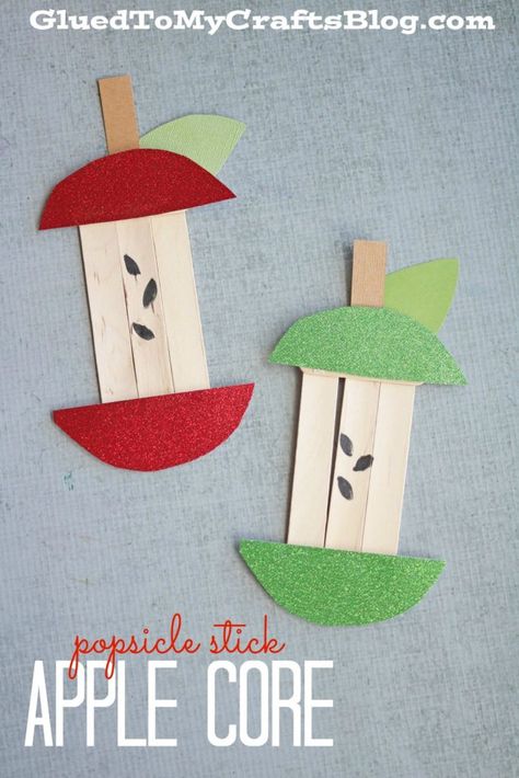 Popsicle Stick Apple Core - Kid Craft Ice Lolly Stick Crafts, September Crafts, Fruit Crafts, Apple Core, Aktiviti Kanak-kanak, Apple Craft, Apple Activities, Apple Theme, Kid Craft