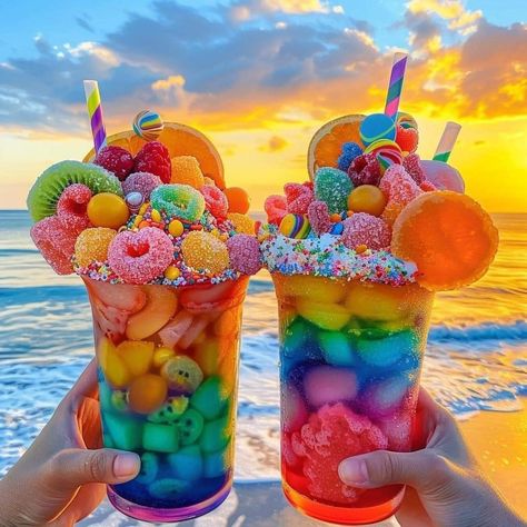 Preppy Rainbow, Rainbow Bread, Rainbow Foods, Rainbow Drinks, Trendy Food, Colorful Desserts, Colorful Drinks, Rainbow Fruit, Candy Drinks