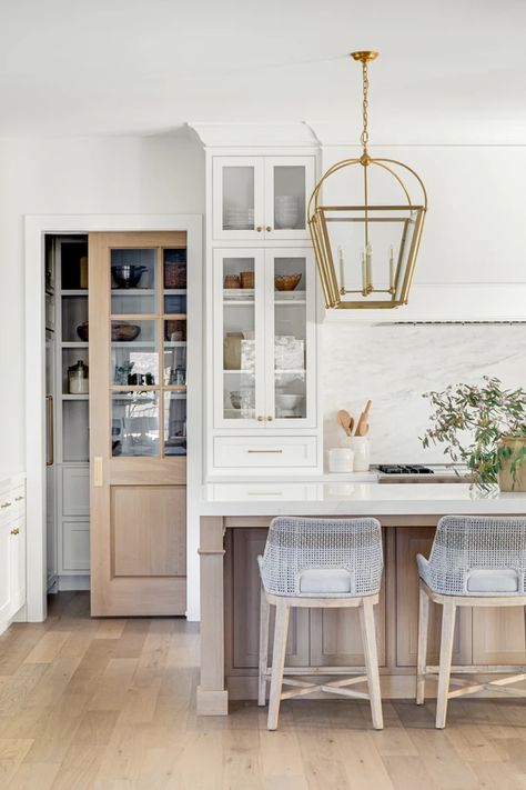 Shannon Weller White Kitchen With Pocket Doors | Projects (Title) Swiss Coffee Paint, European Style Kitchen, Beige Kitchen Cabinets, Shiplap Kitchen, Best Kitchen Design, Swiss Coffee, European Kitchens, Beige Kitchen, Hamptons Style