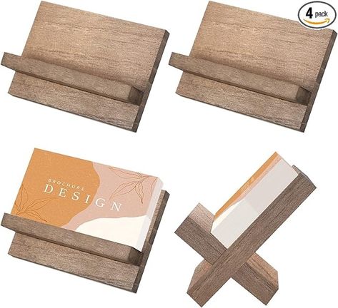 Amazon.com : Teling 4 Pcs Wood Business Card Holder for Desk Wooden Business Card Display Stand Business Card Stand for Name Business Card Postcard Office Home Desktop Table Organizer (Brown) : Office Products Business Card Holder Diy Display, Diy Business Card Holder, Postcard Organization, Business Card Display, Card Display Stand, Card Holder Diy, Wood Business Card Holder, Wood Business Card, Brown Office