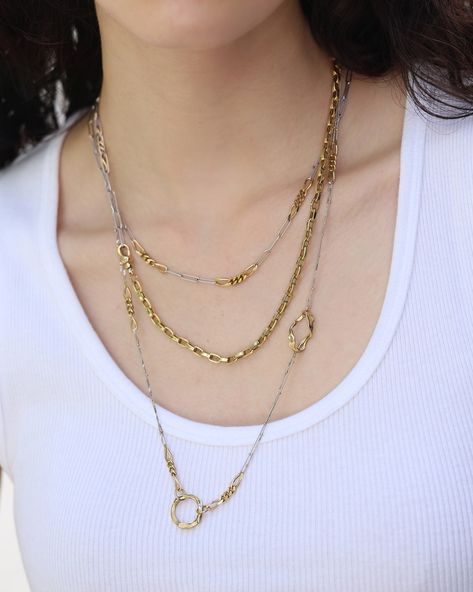 Chain layering is crucial knowledge for elevating your basics this summer. Our pieces are designed to be layered across collections. We recommend playing with length by layering a 45 cm, 52 cm, and 62 cm chain or necklace for optimal neck messiness! What's your style this summer? Chain Layering, What's Your Style, May 21, This Summer, Your Style, Layering, Fine Jewelry, Chain, Quick Saves