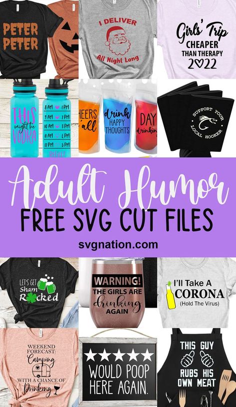 Download adult humor SVG Files to use with your Cricut or Silhouette. Search 40+ SVG to use for adult shirts, drinking related svgs and funny adult files! Funny Shirt Ideas Vinyl, Svg Tshirt Ideas Women, Funny Sublimation Designs Free, Free Cut Files For Cricut, Free Svg Files For Cricut Shirts Funny, Funny Svg T Shirts, Cricut Christmas Shirts Funny, Svg Ideas Free, Free Funny Svg