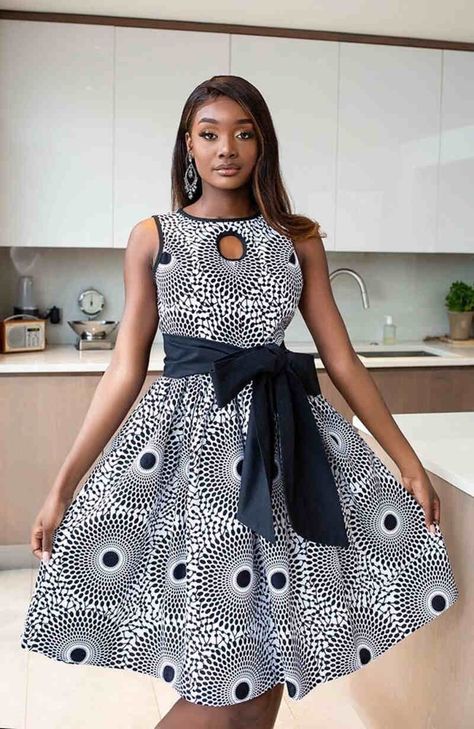 Ankara Skater Dress (20) Ankara Skater Dress, African Midi Dress, Dress African Print, Ankara Dress Styles, Flare Midi Dress, African Dresses For Kids, Best African Dresses, Short African Dresses, African Fashion Skirts