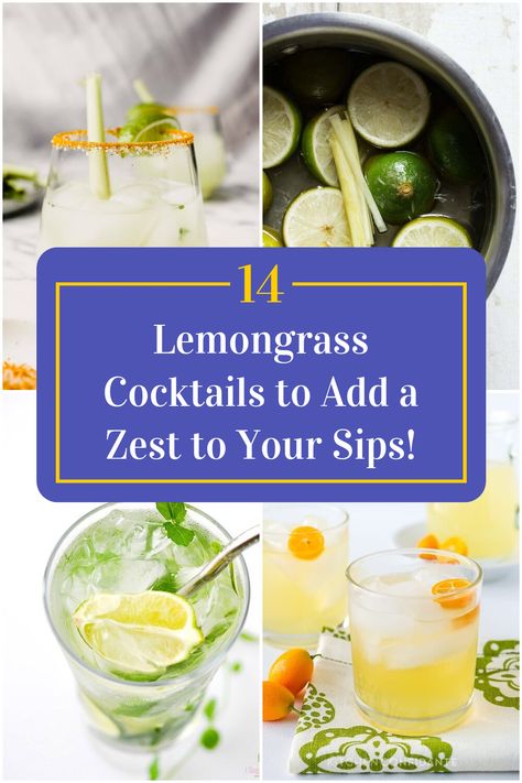 Collage of 4 lemongrass cocktails. Lemongrass Drink Recipe, Lemongrass Cocktail, Soju Cocktails, Lemongrass Drink, Asian Cocktail, Margarita Truck, Soju Cocktail, Lemongrass Recipes, Vodka Recipes Drinks