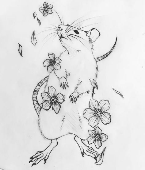 Cafe Tattoos For Women, Cute Rats Drawing, Rat Tattoo Design, Tatuaje Studio Ghibli, Rat Art, Rat Tattoo, Flowers For Algernon, M Tattoos, Animal Illustration Art