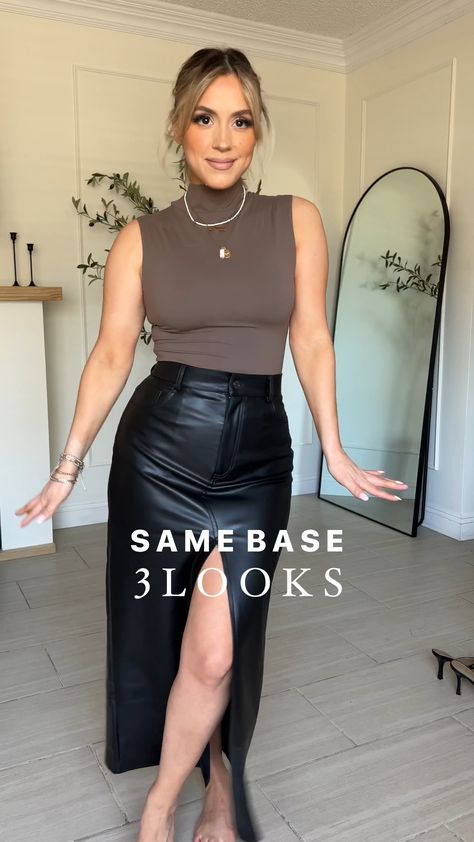 Long Black Split Skirt Outfit, Faux Leather Maxi Skirt, Faux Leather Maxi Skirt Outfit, Midi Black Leather Skirt Outfit, Faux Skirt Outfit, Long Faux Leather Skirt Outfit, Leather Skirt And Sneakers Outfit, Black Long Leather Skirt Outfit, Leather Skirt With Sneakers