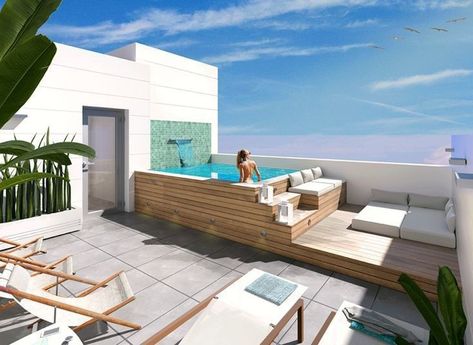 Kleiner Pool Design, Roof Terrace Design, Deck Piscina, Hot Tub Patio, Rooftop Terrace Design, Hot Tub Backyard, Rooftop Design, Small Pool Design, Jacuzzi Outdoor