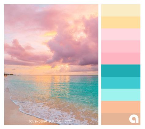 Palettes of life. Love of color. Hues of feelings. Colors are everywhere! I just follow them! I find pretty pictures on the internet and get inspired. I use Photoshop to handpick the color palettes. Beach Pantone Colors, Beach Sunset Color Palette, Summer Pallet, Ocean Color Palette, Beach Color Palettes, Sunset Color Palette, Sunrise Colors, Color Catalog, Color Schemes Colour Palettes