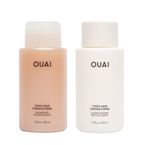 PRICES MAY VARY. OUAI Thick Shampoo. Been dreading this all week? OUAI Thick Shampoo is a rich, moisturizing shampoo that intensely hydrates, strengthens, and detangles thick, dry hair while smoothing frizz and flyaways. Made with keratin, marshmallow root, shea butter, and avocado oil to cleanse without stripping, leaving hair with a smooth, healthy finish. OUAI Thick Conditioner. Want to get rich quick? This moisture-rich conditioner adds deep hydration and slip for a seamless detangle, leavin Ouai Products, Ouai Shampoo, Shampoo For Thick Hair, Ouai Hair, Good Shampoo And Conditioner, Shampoo And Conditioner Set, Marshmallow Root, Hydrating Shampoo, Plant Therapy