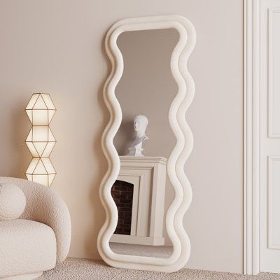 Wavy full length mirror Finish: White | Ivy Bronx Benites Wavy Mirror in White, Size 63.0 H x 24.0 W x 2.0 D in | Wayfair | Home Decor Arched Floor Mirror, Wavy Mirror, Wooden Mirror Frame, Preppy Room Decor, Preppy Room, Cute Bedroom Decor, Cozy Room Decor, Living Room Green, Length Mirror