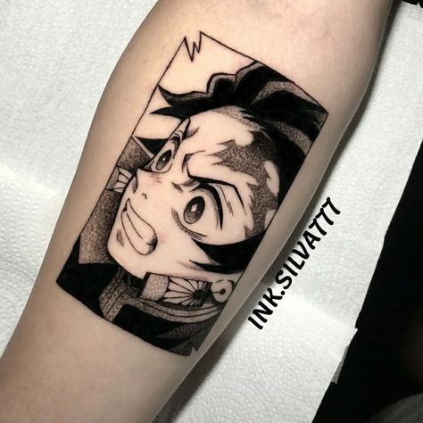 Tanjiro Tattoo Ideas, Demon Slayer Tanjiro Tattoo, Tanjiro Tattoo Design, Demon Slayer Tattoo Design, Anime Panel Tattoo, Manga Panel Tattoos, Demon Slayer Tattoos, Panel Tattoo, Demon Slayer Tattoo