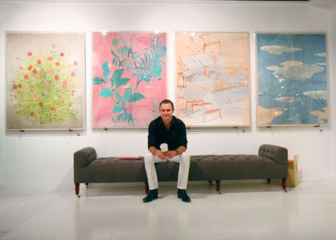 Paule Marrot, favorite 20th century textile designer.  Beautiful prints, available through Natural Curiosities.  Dude not included.      modern24seven.blogspot Paule Marrot, Tv Walls, High Point Furniture Market, Floating Acrylic Frame, Pink Birds, High Point Market, Natural Curiosities, Furniture Market, Bird Artwork