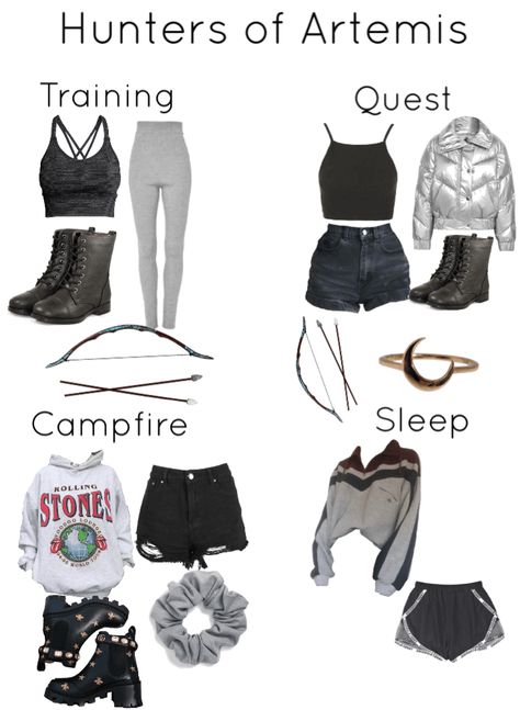 Hunters Of Artemis Artemis Outfit Aesthetic, Percy Jackson Outfits Cabins, Artemis Inspired Outfits, Greek God Inspired Outfits, Artemis Aesthetic Outfit, Hunter Of Artemis Outfit, Artemis Hunters, Hunters Of Artemis Aesthetic, Artemis Outfit