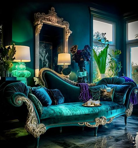 2024 Living Room, Barbie Instagram, Teal Rooms, Colourful Living Room Decor, Living Room Decor Colors, Dark Home Decor, Deco Originale, Colourful Living Room, Maximalist Decor