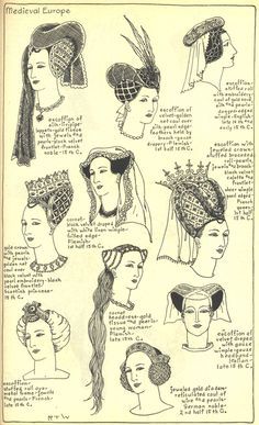 medieval headwear for women Medieval Hats, Historical Hairstyles, Medieval Hairstyles, Historical Hats, Istoria Artei, Fashion Book, History Fashion, Medieval Costume, Medieval Clothing