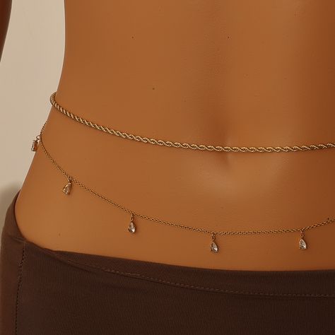 Bikini Waist Chain Jewelry, Rope Chain Zircon Water Drop Dangle Double Layered Belly Chain 18k Gold Plated Layered Waist Chain #jewelry#jewellry#jewellerydesign#jewellerylover#jewelleryaddict#fashionjeweller#jewelleryforeveryone#jewelleryaddicted#jewelleryinspo#jewellerydesigns#bikinichain Jewelry Rope, Belly Chain, Waist Chain, Chain Jewelry, Water Drops, Water Drop, Rope Chain, Chains Jewelry, 18k Gold