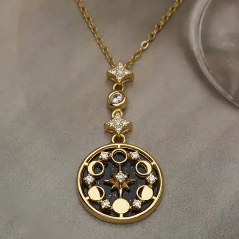 Star Moon Phases Necklace Lunar Moon Necklace-MoonChildWorld Moon Jewelry Aesthetic, Galaxy Necklace Pendants, Magical Pendant, Sun Moon Necklace, Magic Stars, Moon Phase Jewelry, Butterfly Jewellery, Lunar Jewelry, Full Moon Necklace