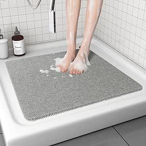 Non Slip Shower Mat, Comfortable Bath mat for Textured Surface,Quick Drying Easy Cleaning Shower Floor Mat for Wet Area,Without Suction Cups Grey 24 x 24 Clean Shower Floor, Bathroom Shower Mat, Shower Floor Mat, Non Slip Shower Mat, Non Slip Bathroom Flooring, Bathtub Mats, Bathtub Accessories, Large Shower, Shower Mat