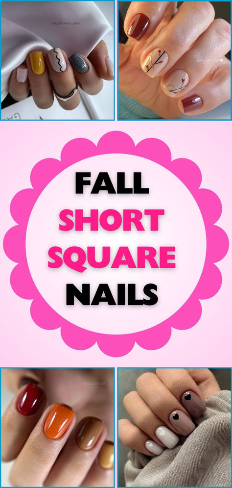 Discover amazing short square fall nail ideas to elevate your seasonal style with unique designs, earthy tones, and modern accents. Short Gel Nails November, Gel Polish On Short Nails, Fall Sets Nails Square, Extra Short Fall Nails, Fall Simple Nails Short, Fall Nail Ideas For Short Nails, Short Gel Nails Fall 2024, Shirt Fall Nails, Fall Nail Designs Autumn Classy Square