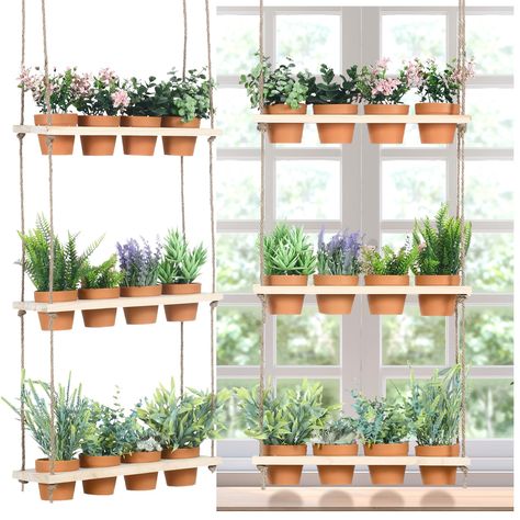 PRICES MAY VARY. 3 Tiered Hanging Herb Garden Set: the package includes 1 piece of 3 tiered hanging vertical planter shelf, suitable for decorating kitchens, living rooms, offices, balconies and other places, and 12 pieces of plants pots, ideal for growing herbs, cacti, and so on; Please note that we provide you with non marking nails and hooks for easy hanging Flexible Vertical Garden: these 3 tiered wall hanging herb planters measure approximately 15.75 x 5.9 x 0.59 inches with a total height Ikea Cabinet Herb Garden, Houseplant Wall Shelves, Ikea Shelf Plant Wall, Greenery Wall Pots & Planters, Living Wall Indoor Pots & Planters, Vines Hanging Off Shelf, Grow Wall With Lights, Shelf For Hanging Plants, Plant Shelves For Kitchen Window